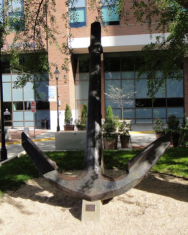 The anchor of the CSS Virginia is on display outside the American Civil War Museum.