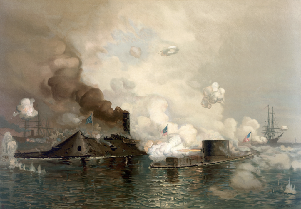 Painting of the Battle of Hampton Roads