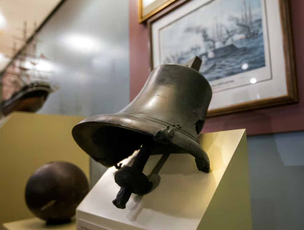 The ship's bell of the Confederate ironclad Virginia can be found on display at the Hampton Roads Naval Museum in Norfolk